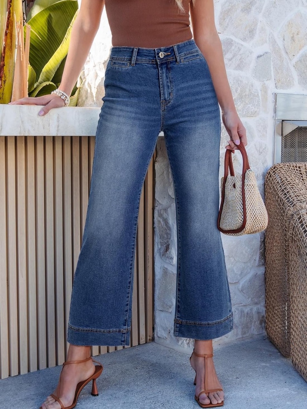 EUC SHEWIN Women Wide Leg Cropped Ankle Jeans High Waisted Stretchy Size 8